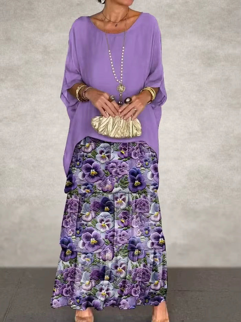 GraceFlow™ Elegant Layered Maxi Dress – Round Neck, Bat Sleeve, Plus Size Chic for Spring & Summer