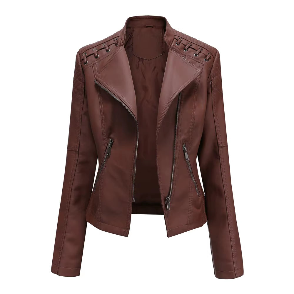 New Spring Autumn Women Faux Leather Jacket Pu Motorcycle Biker Purple Coat Slim Zipper Motorcycles Locomotive Outerwear 4XL